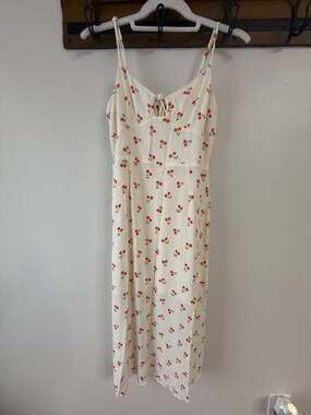Hesperus Cherry Print Tie Front Cami Midi Dress with Side Slit
